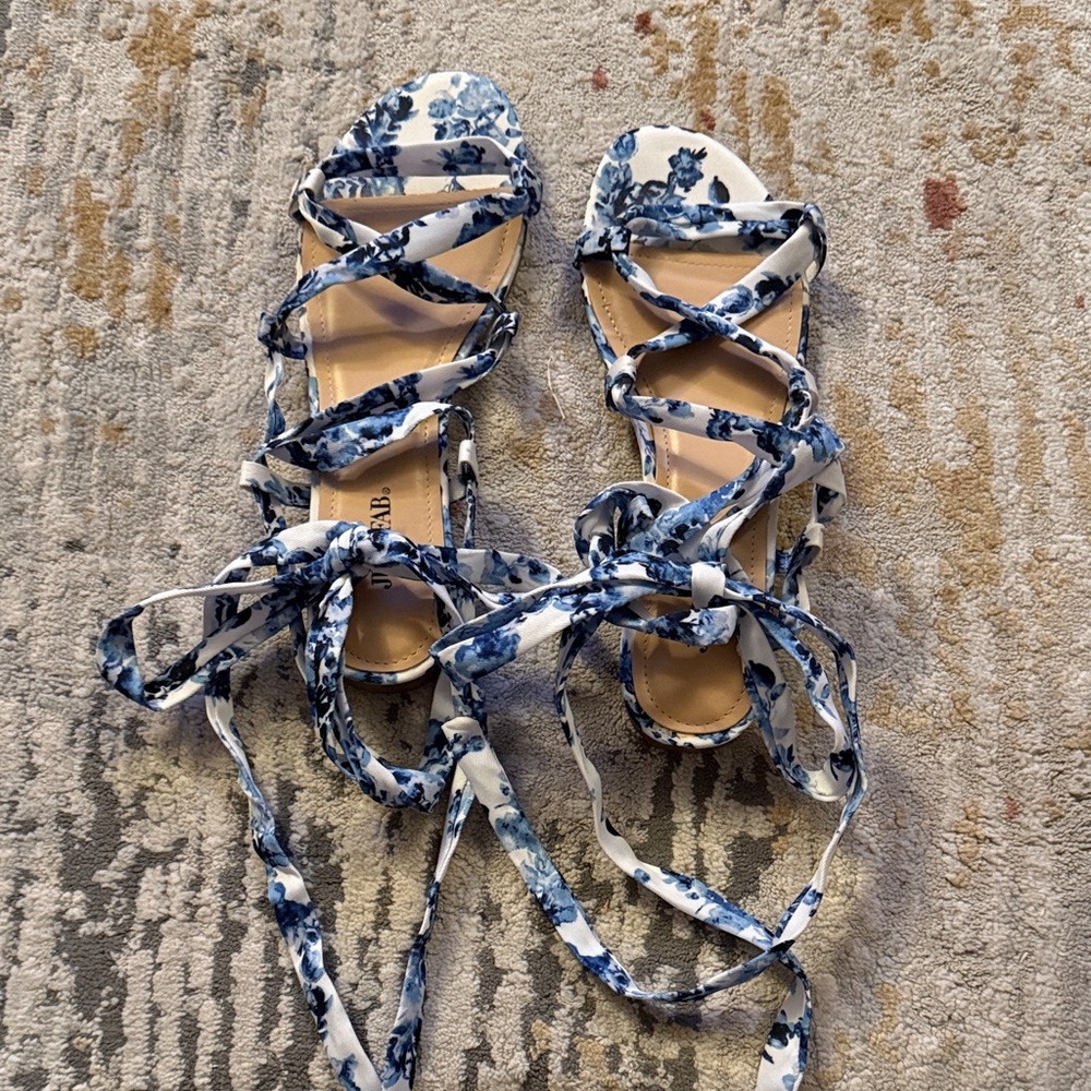 JustFab Blue Floral Strappy Sandals